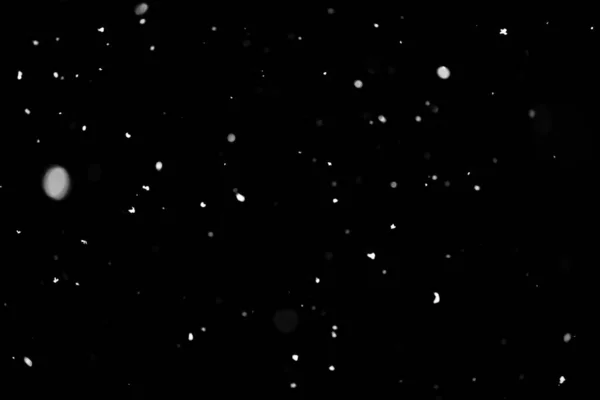 Struttura Della Tempesta Neve Bokeh Luci Sfondo Nero Colpo Volare — Foto Stock