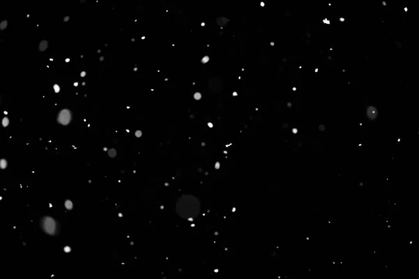 Struttura Della Tempesta Neve Bokeh Luci Sfondo Nero Colpo Volare — Foto Stock