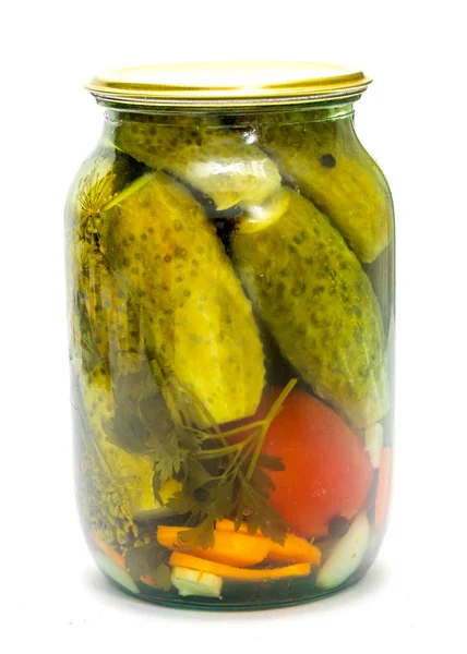 Jar Pickled Cucumbers White Background — Stock Photo, Image