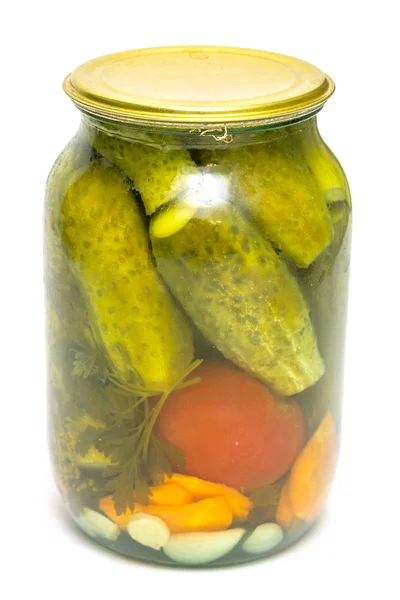 Jar Pickled Cucumbers White Background — Stock Photo, Image