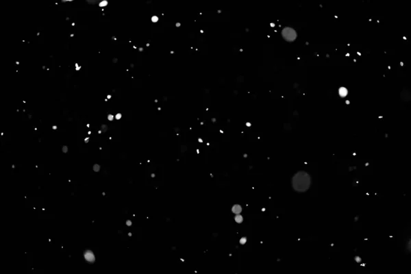 Snowstorm Texture Bokeh Lights Black Background Shot Flying Snowflakes Air — Stock Photo, Image