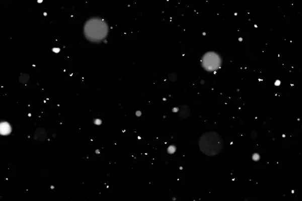 Текстура Снежной Бури Боке Огни Черном Фоне Выстрел Летающих Снежинки — стоковое фото