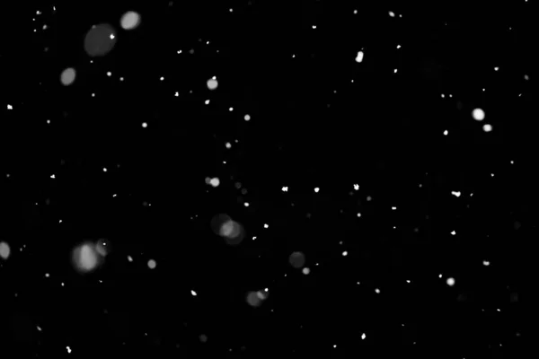 Struttura Della Tempesta Neve Bokeh Luci Sfondo Nero Colpo Volare — Foto Stock