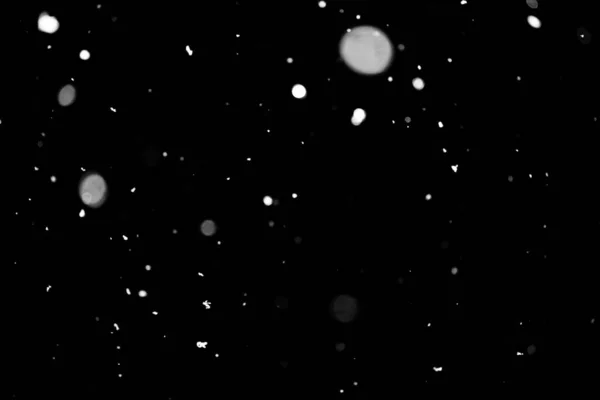 Struttura Della Tempesta Neve Bokeh Luci Sfondo Nero Colpo Volare — Foto Stock