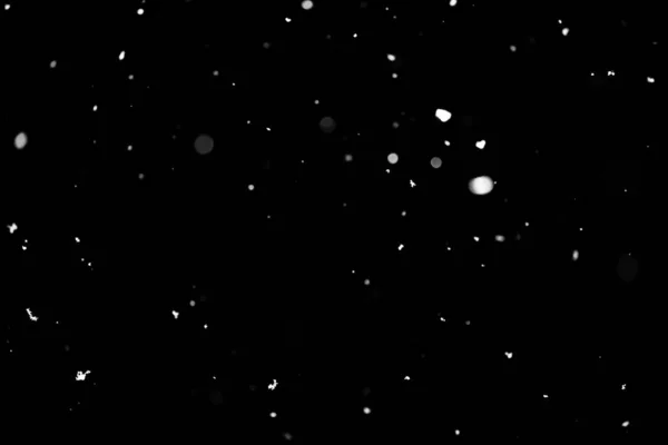 Struttura Della Tempesta Neve Bokeh Luci Sfondo Nero Colpo Volare — Foto Stock