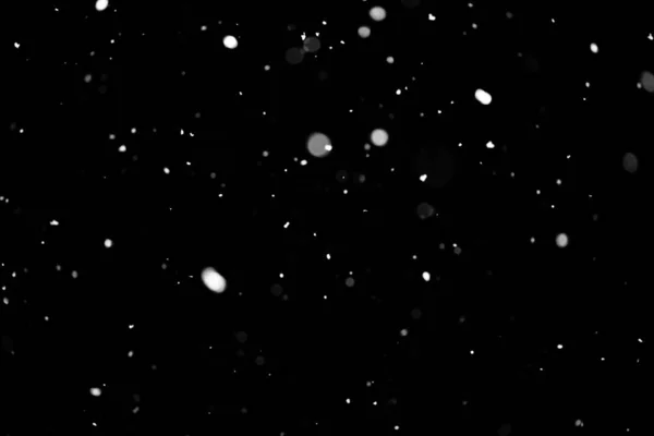 Struttura Della Tempesta Neve Bokeh Luci Sfondo Nero Colpo Volare — Foto Stock