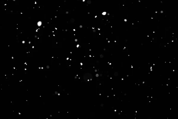 Snowstorm Texture Bokeh Lights Black Background Shot Flying Snowflakes Air — Stock Photo, Image