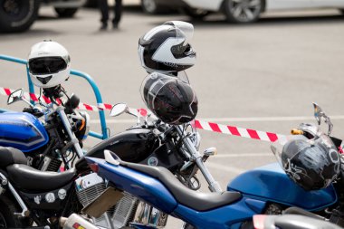 Shymkent, Kazakistan - 15 Şubat 2017: Motosiklet motorcu sezon açılış 15 Mart 2017 yılında Çimkent