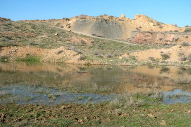 yeşil bozkır tepelerinin doğal görünümü