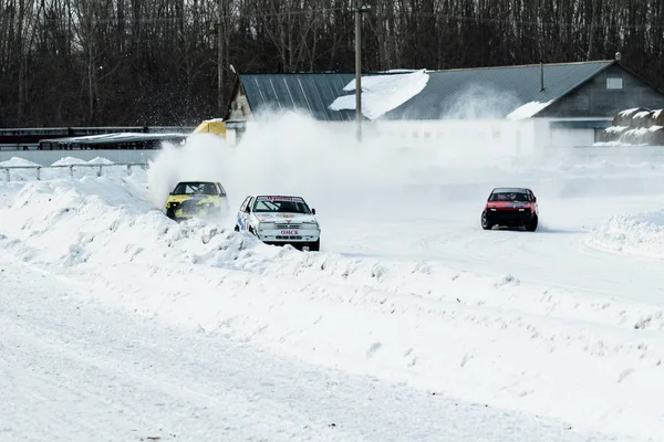 Petropavlovsk, Kazakistan - 6 Mart 2016: Fincan Urallar, Sibirya ve Kazakistan kış parça yarış. Yarış pisti Bishkul Kuzey Kazakistan 2016.