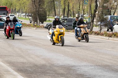 Shymkent, Kazakistan - 15 Şubat 2017: Motosiklet motorcu sezon açılış 15 Mart 2017 yılında Çimkent