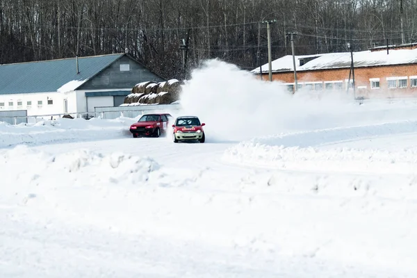 Petropavlovsk, Kazakistan - 6 Mart 2016: Fincan Urallar, Sibirya ve Kazakistan kış parça yarış. Yarış pisti Bishkul Kuzey Kazakistan 2016.