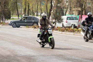 Shymkent, Kazakistan - 15 Şubat 2017: Motosiklet motorcu sezon açılış 15 Mart 2017 yılında Çimkent