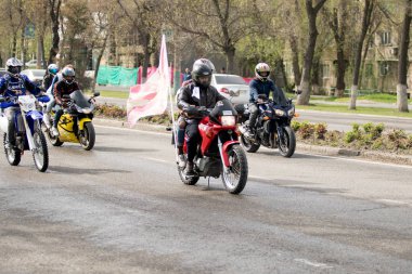 Shymkent, Kazakistan - 15 Şubat 2017: Motosiklet motorcu sezon açılış 15 Mart 2017 yılında Çimkent