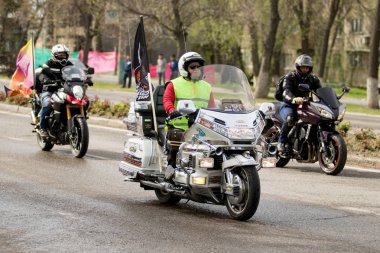 Shymkent, Kazakistan - 15 Şubat 2017: Motosiklet motorcu sezon açılış 15 Mart 2017 yılında Çimkent