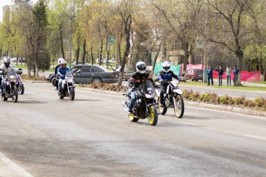 Shymkent, Kazakistan - 15 Şubat 2017: Motosiklet motorcu sezon açılış 15 Mart 2017 yılında Çimkent