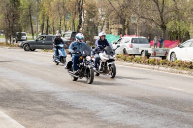Shymkent, Kazakistan - 15 Şubat 2017: Motosiklet motorcu sezon açılış 15 Mart 2017 yılında Çimkent