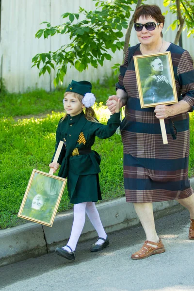 Szymkent Kazachstan Maja 2017 Immortal Pułku Festiwale Folklorystyczne Ludzi Święto — Zdjęcie stockowe