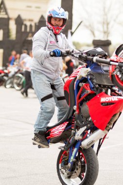 Shymkent, Kazakistan - 15 Şubat 2017: Motosiklet motorcu sezon açılış 15 Mart 2017 yılında Çimkent