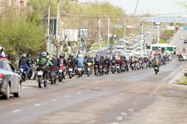 Shymkent, Kazakistan - 15 Şubat 2017: Motosiklet motorcu sezon açılış 15 Mart 2017 yılında Çimkent