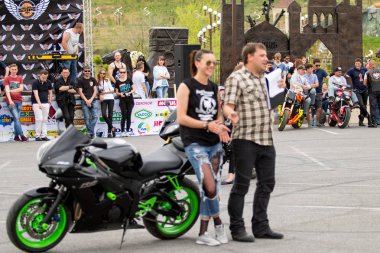 Shymkent, Kazakistan - 15 Şubat 2017: Motosiklet motorcu sezon açılış 15 Mart 2017 yılında Çimkent