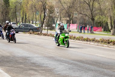 Shymkent, Kazakistan - 15 Şubat 2017: Motosiklet motorcu sezon açılış 15 Mart 2017 yılında Çimkent