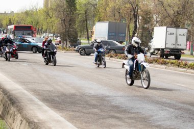 Shymkent, Kazakistan - 15 Şubat 2017: Motosiklet motorcu sezon açılış 15 Mart 2017 yılında Çimkent