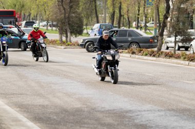 Shymkent, Kazakistan - 15 Şubat 2017: Motosiklet motorcu sezon açılış 15 Mart 2017 yılında Çimkent