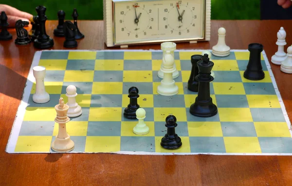 Stolní Hra Šachy Dřevěný Stůl — Stock fotografie