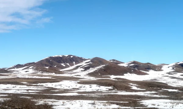 Sneeuw Voorjaar Steppe Heuvels — Stockfoto