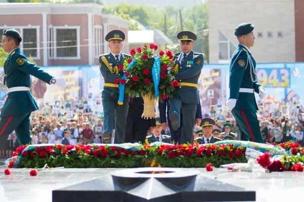 Shymkent Kazahsztán 2017 Május Halhatatlan Ezred Népi Fesztiválok Emberek Nagy — Stock Fotó