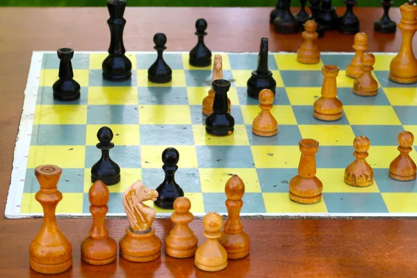 Table Chess Game Wooden Table — Stock Photo, Image
