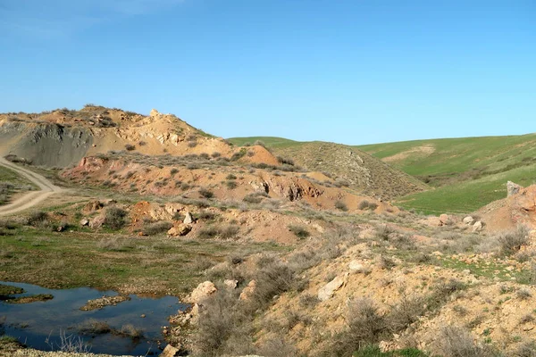 yeşil bozkır tepelerinin doğal görünümü