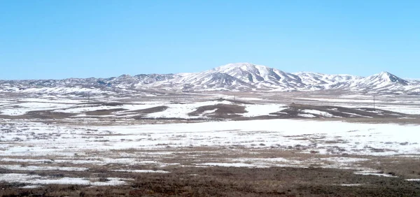 Sneeuw Voorjaar Steppe Heuvels — Stockfoto