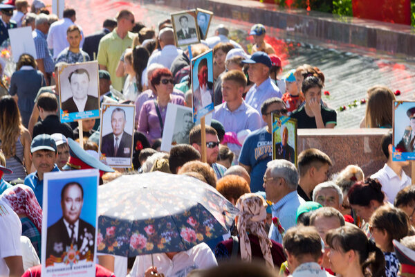 Shymkent, KAZAKHSTAN May 9, 2017: Immortal regiment. Folk festivals of people. The feast of the victory of the Red Army and Soviet people in the Great Patriotic War of 1941-1945.
