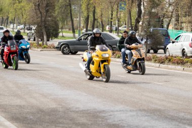 Shymkent, Kazakistan - 15 Şubat 2017: Motosiklet motorcu sezon açılış 15 Mart 2017 yılında Çimkent