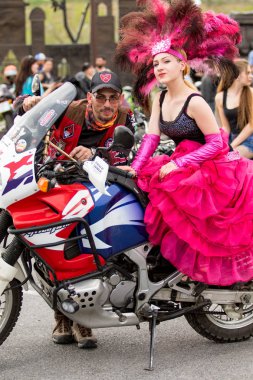 Shymkent, Kazakistan - 15 Şubat 2017: Motosiklet motorcu sezon açılış 15 Mart 2017 yılında Çimkent