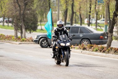 Shymkent, Kazakistan - 15 Şubat 2017: Motosiklet motorcu sezon açılış 15 Mart 2017 yılında Çimkent
