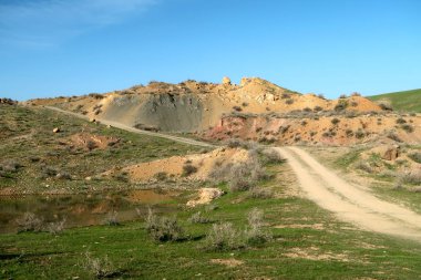 yeşil bozkır tepelerinin doğal görünümü