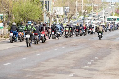 Shymkent, Kazakistan - 15 Şubat 2017: Motosiklet motorcu sezon açılış 15 Mart 2017 yılında Çimkent