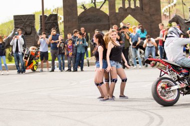 Shymkent, Kazakistan - 15 Şubat 2017: Motosiklet motorcu sezon açılış 15 Mart 2017 yılında Çimkent