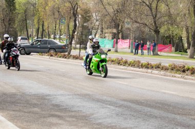 Shymkent, Kazakistan - 15 Şubat 2017: Motosiklet motorcu sezon açılış 15 Mart 2017 yılında Çimkent