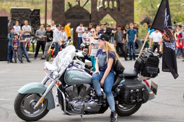Shymkent, Kazakistan - 15 Şubat 2017: Motosiklet motorcu sezon açılış 15 Mart 2017 yılında Çimkent
