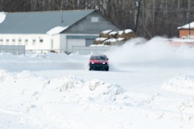 Petropavlovsk, Kazakistan - 6 Mart 2016: Fincan Urallar, Sibirya ve Kazakistan kış parça yarış. Yarış pisti Bishkul Kuzey Kazakistan 2016.