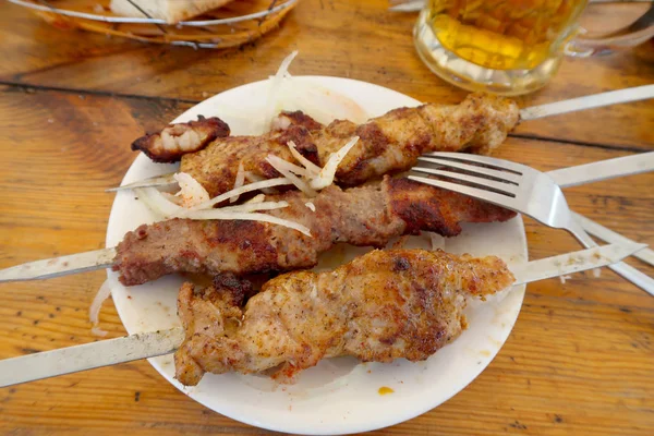 Жареное Мясо Палочках Шашлык — стоковое фото