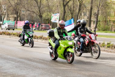 Shymkent, Kazakistan - 15 Şubat 2017: Motosiklet motorcu sezon açılış 15 Mart 2017 yılında Çimkent