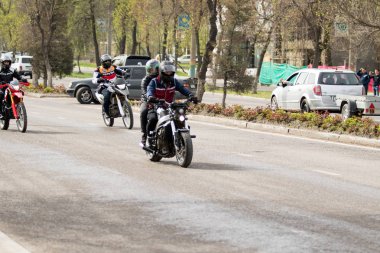 Shymkent, Kazakistan - 15 Şubat 2017: Motosiklet motorcu sezon açılış 15 Mart 2017 yılında Çimkent