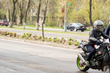 Shymkent, Kazakistan - 15 Şubat 2017: Motosiklet motorcu sezon açılış 15 Mart 2017 yılında Çimkent