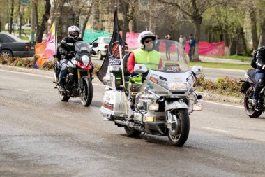 Shymkent, Kazakistan - 15 Şubat 2017: Motosiklet motorcu sezon açılış 15 Mart 2017 yılında Çimkent