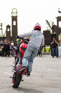 Shymkent, Kazakistan - 15 Şubat 2017: Motosiklet motorcu sezon açılış 15 Mart 2017 yılında Çimkent